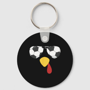 Cool Turkey Face With Soccer Sungles Thanksgiving Key Ring