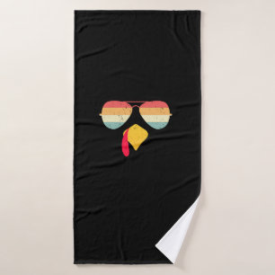 Cool Turkey Face With Sunglasses Funny Thanksgivin Bath Towel