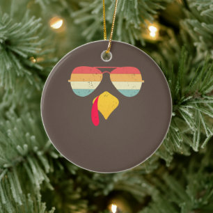 Cool Turkey Face With Sunglasses Funny Thanksgivin Ceramic Tree Decoration