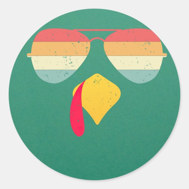 Cool Turkey Face With Sunglasses Funny Thanksgivin Classic Round Sticker (Front)