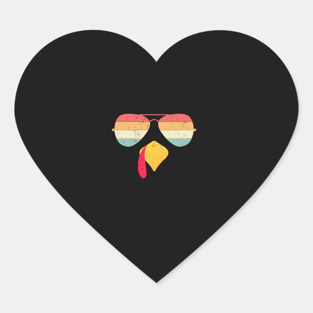 Cool Turkey Face With Sunglasses Funny Thanksgivin Heart Sticker (Front)