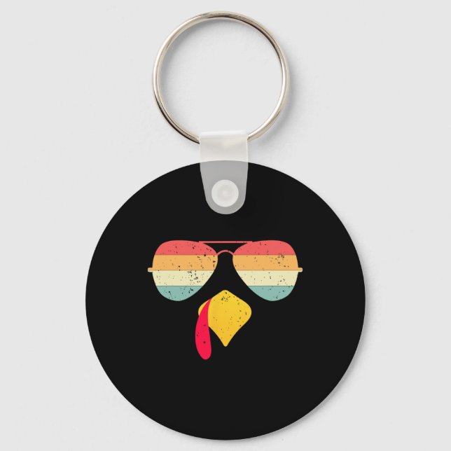 Cool Turkey Face With Sungles Funny Thanksgiving F Key Ring (Front)