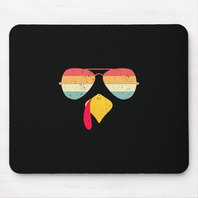 Cool Turkey Face With Sungles Funny Thanksgiving F Mouse Mat (Front)