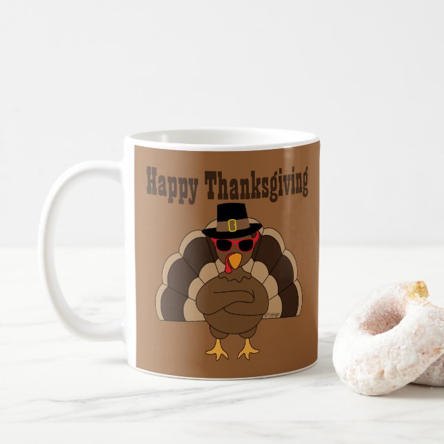 Cool Turkey Happy Thanksgiving custom text Coffee Mug (With Donut)