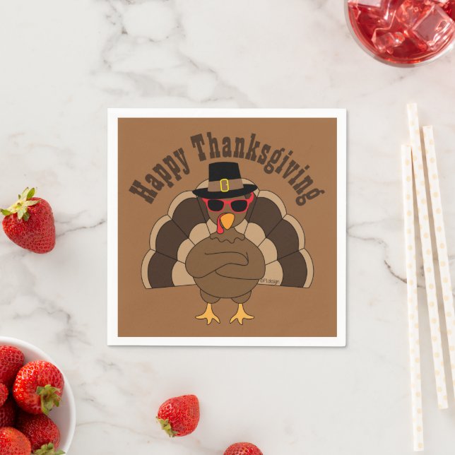 Cool Turkey Happy Thanksgiving Custom text Paper Napkin (Insitu)