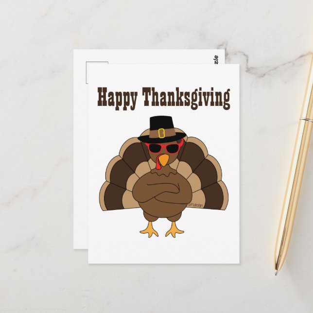 Cool Turkey Happy Thanksgiving custom text Postcard (Front/Back In Situ)