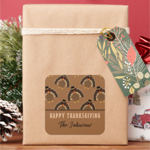 Cool Turkey Happy Thanksgiving Family name text Square Sticker