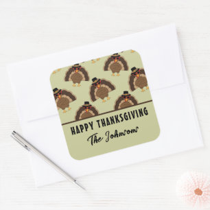 Cool Turkey Happy Thanksgiving Family name text Square Sticker