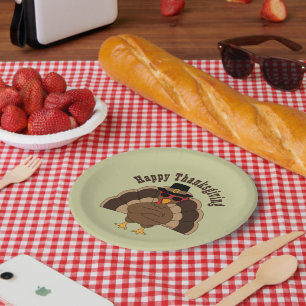 Cool Turkey Happy Thanksgiving fun Custom text Paper Plate