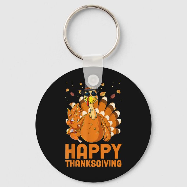 Cool Turkey Salting Fall Vibes Autumn Funny Thanks Key Ring (Front)