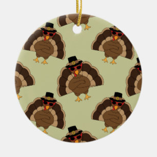 Cool Turkey Thanksgiving fun brown green pattern Ceramic Tree Decoration