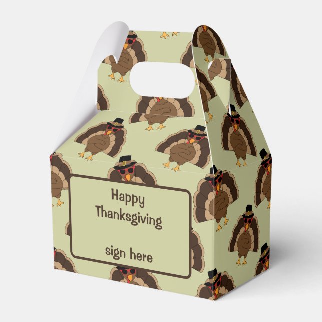 Cool Turkey Thanksgiving fun brown green pattern Favour Box (Front Side)