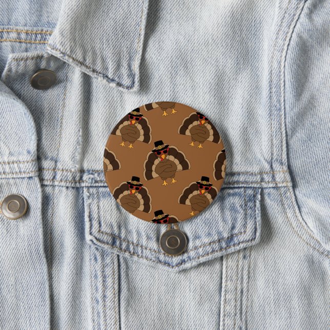 Cool Turkey Thanksgiving fun brown pattern 7.5 Cm Round Badge (In Situ)