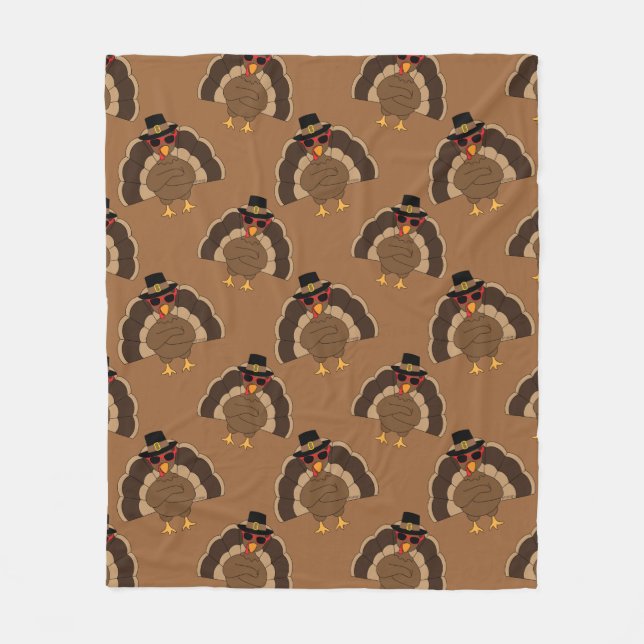 Cool Turkey Thanksgiving fun brown pattern Fleece Blanket (Front)