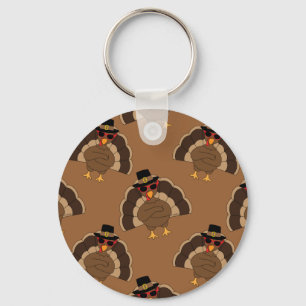 Cool Turkey Thanksgiving fun brown pattern Key Ring