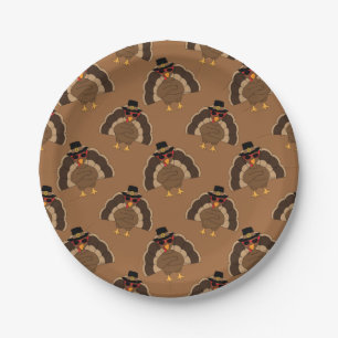 Cool Turkey Thanksgiving fun brown pattern Paper Plate