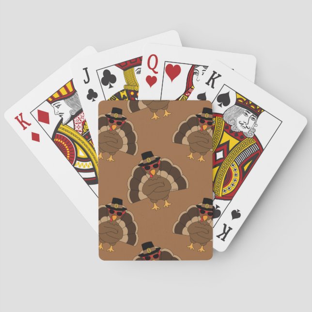 Cool Turkey Thanksgiving fun brown pattern Playing Cards (Back)
