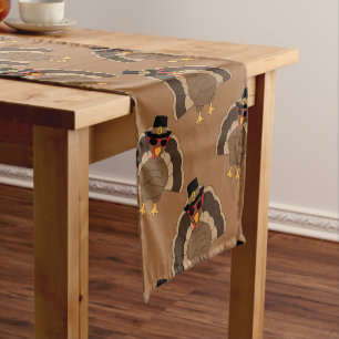 Cool Turkey Thanksgiving fun brown pattern Short Table Runner