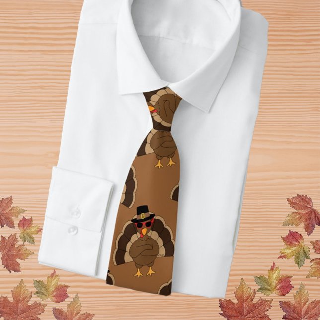 Cool Turkey Thanksgiving fun brown pattern Tie (Cool Turkey Thanksgiving fun brown pattern Neck Tie by PLdesign, custom gift for him.)