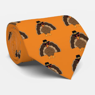 Cool Turkey Thanksgiving fun orange pattern  Tie