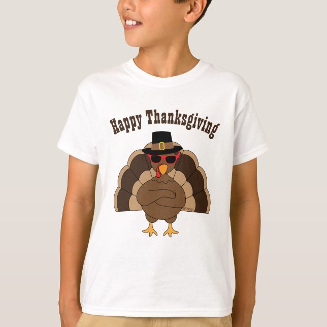 Cool Turkey w sunglasses Happy Thanksgiving tshirt (Front)