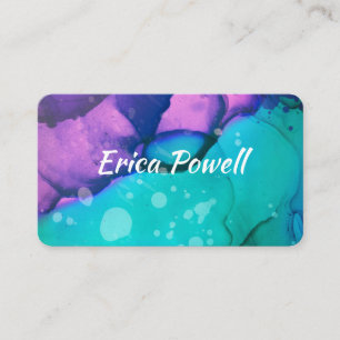 cool turquoise and purple modern watercolor  business card