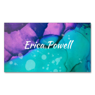 cool turquoise and purple modern watercolor   	Magnetic business card