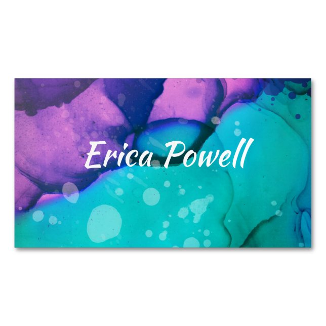 cool turquoise and purple modern watercolor   	Magnetic business card (Front)