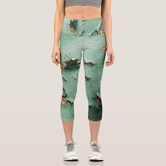 Cool turquoise brown rusty metal capri leggings (Front)