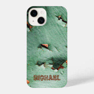 Cool turquoise brown rusty metal Your name iPhone 14 Case