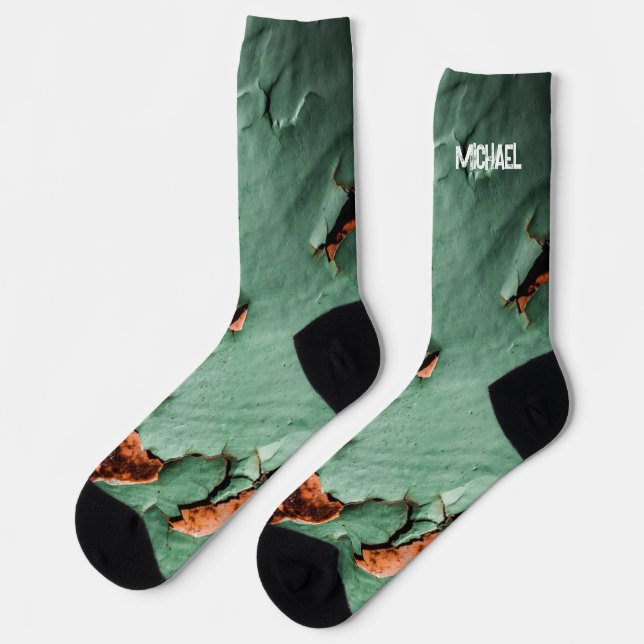 Cool turquoise brown rusty metal Your name Socks (Left)