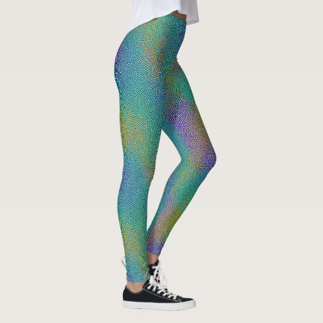 Cool Turquoise Chameleon Skin Colourful Aura Effec Leggings (Right)