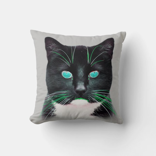 Cool Turquoise Eyed Cat Double Sided Cushion (Front)