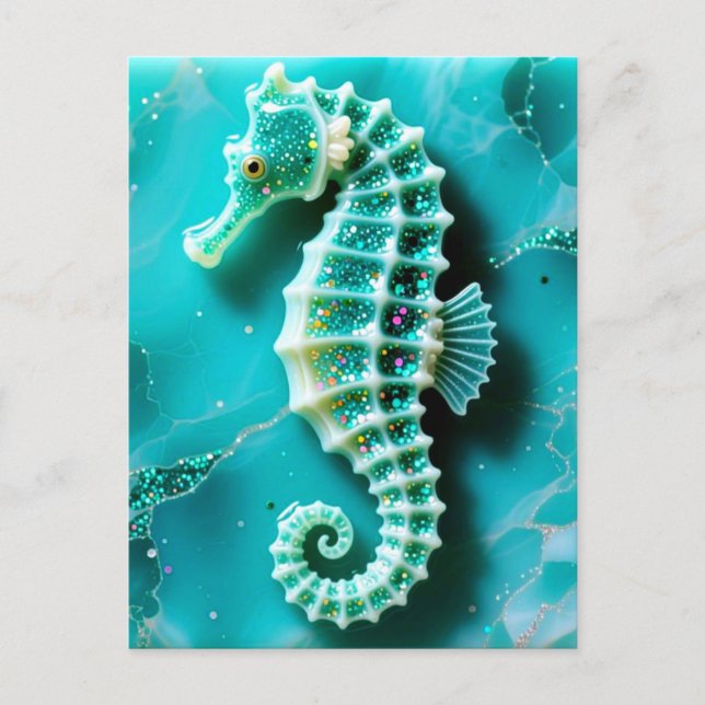 Cool Turquoise Seahorse Postcard (Front)