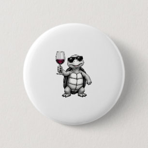 cool turtle drinking red wine art print_1 (1) 6 cm round badge