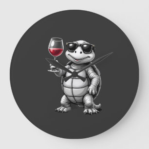 cool turtle drinking red wine art print_1 (1) large clock
