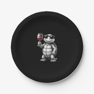 cool turtle drinking red wine art print_1 (1) paper plate