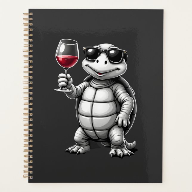 cool turtle drinking red wine art print_1 (1) planner (Front)
