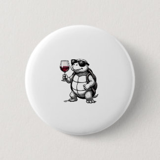 cool turtle drinking red wine art print_1 (2) 6 cm round badge