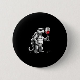 cool turtle drinking red wine art print_1 (2) 6 cm round badge