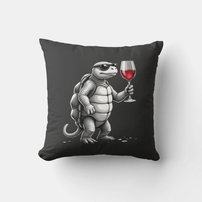 cool turtle drinking red wine art print_1 (2) cushion (Front)