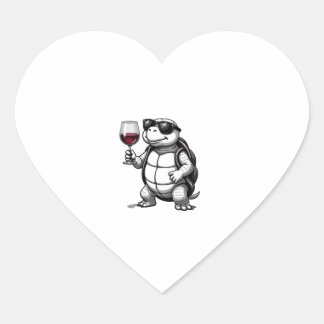 cool turtle drinking red wine art print_1 (2) heart sticker
