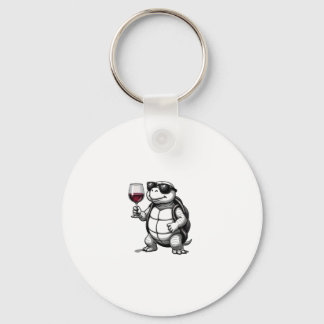 cool turtle drinking red wine art print_1 (2) key ring