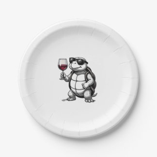 cool turtle drinking red wine art print_1 (2) paper plate