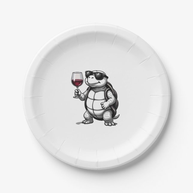 cool turtle drinking red wine art print_1 (2) paper plate (Front)