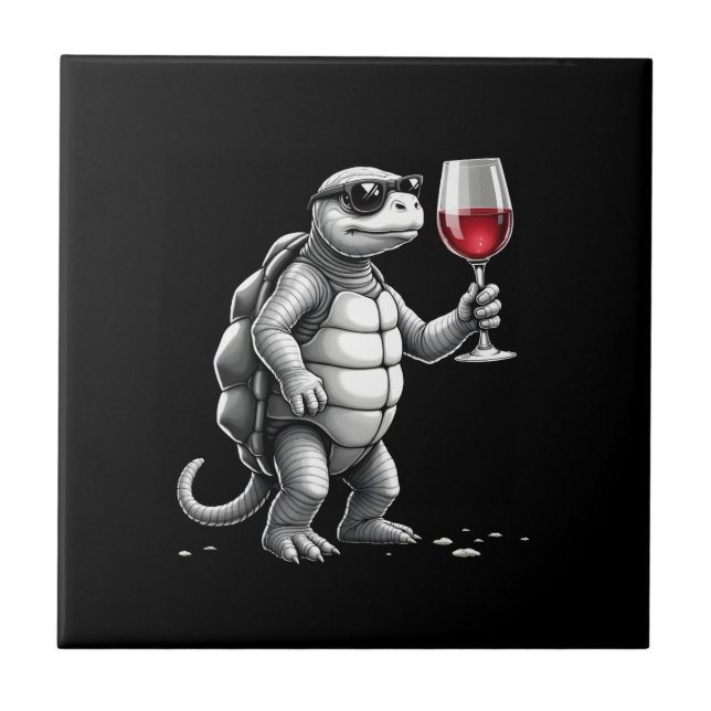 cool turtle drinking red wine art print_1 (2) tile (Front)