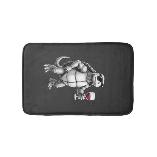 cool turtle drinking red wine art print_1 (3) bath mat