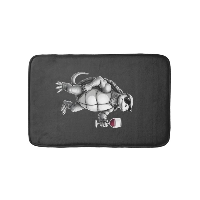 cool turtle drinking red wine art print_1 (3) bath mat (Front)