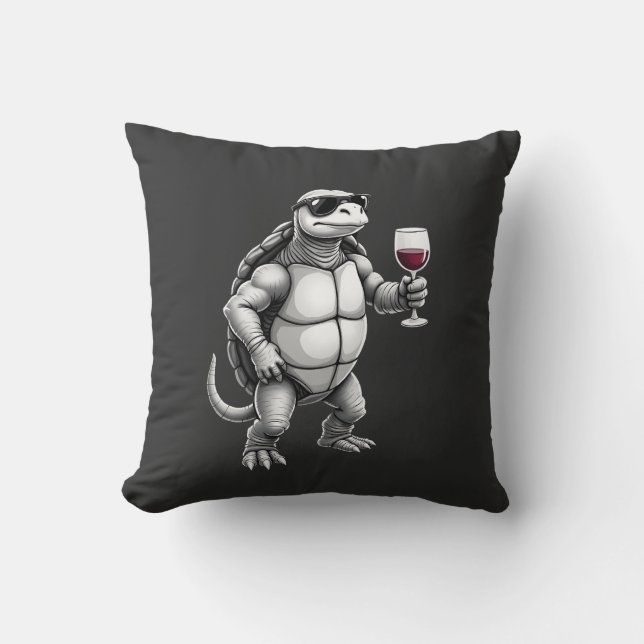 cool turtle drinking red wine art print_1 (3) cushion (Front)