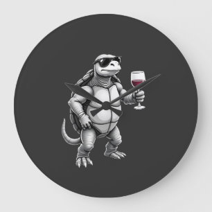cool turtle drinking red wine art print_1 (3) large clock